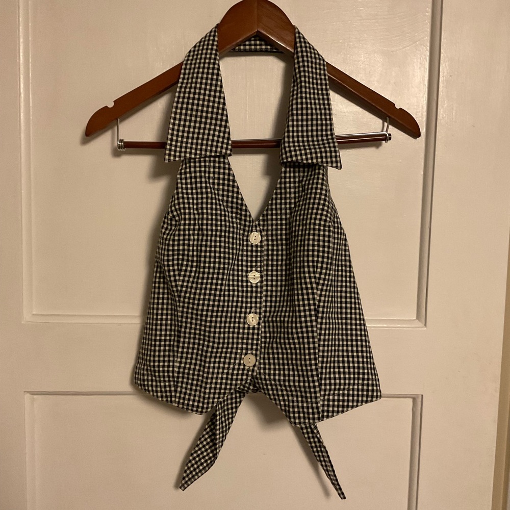 Vintage 90s Moda International Checkered Plaid Tie Back Backless Sexy